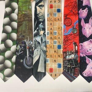 Vintage Ralph Marlin Lot of 6 Tie Necktie Humphrey Bogart Harley Davidson Pigs